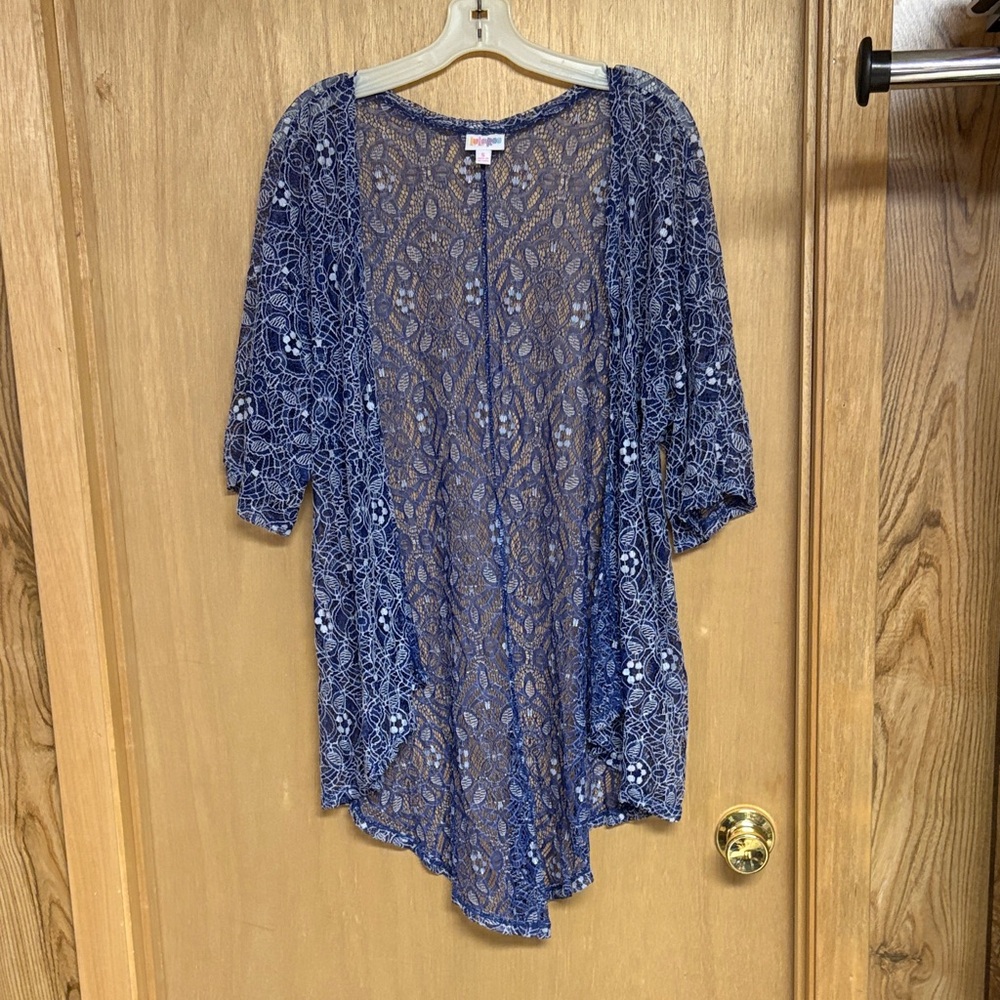 LuLaRoe S Lindsay Blue Lace Cover Up/Cardigan